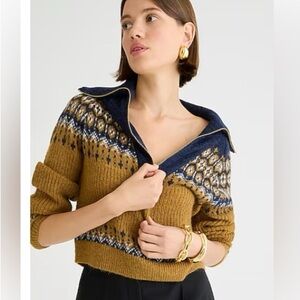 J. Crew Mustard and Navy Patterned Sweater